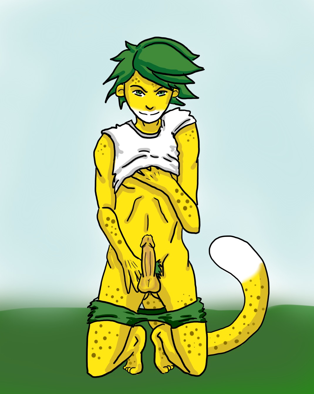 anthro front_view kneeling male male_only mascot partially_clothed penis penultimateokgo rule34 solo tagme zakumi