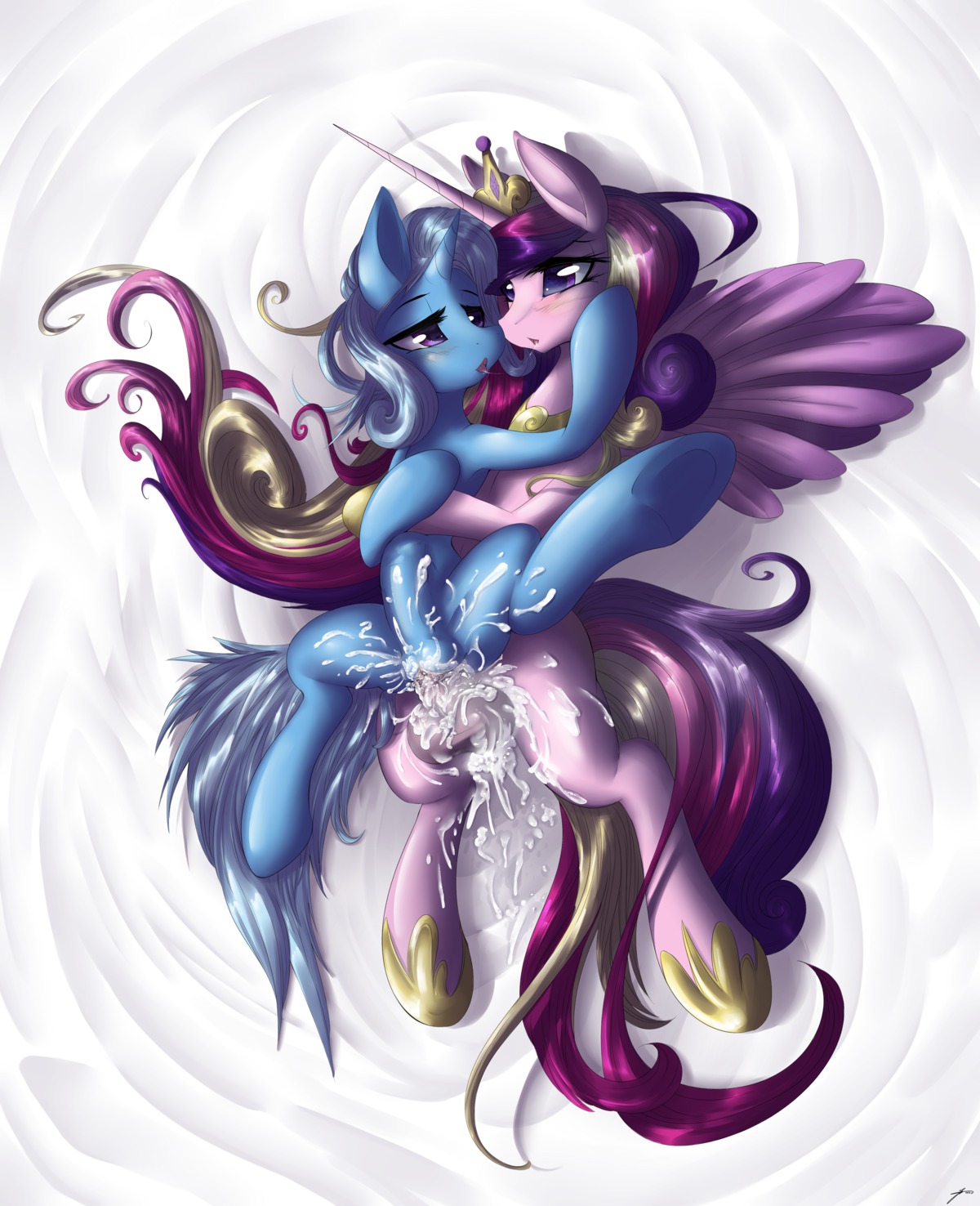 2014 abdominal_bulge absurd_res balls blue_body blue_fur blue_hair bodily_fluids cum cum_in_vagina cum_inside duo e621 equid equine erection excessive_cum excessive_genital_fluids feathered_wings feathers female female_penetrated feral friendship_is_magic fur genital_fluids genitals gynomorph gynomorph/female gynomorph_penetrating gynomorph_penetrating_female hair hasbro hi_res horn intersex intersex/female intersex_penetrating intersex_penetrating_female lying mammal mirapony multicolored_hair my_little_pony mythological_creature mythological_equine mythology nude on_back penetration penile penile_penetration penis penis_in_vagina pink_body pink_fur princess_cadance_(mlp) purple_eyes saliva saliva_string sex trixie_(mlp) unicorn vaginal vaginal_penetration winged_unicorn wings