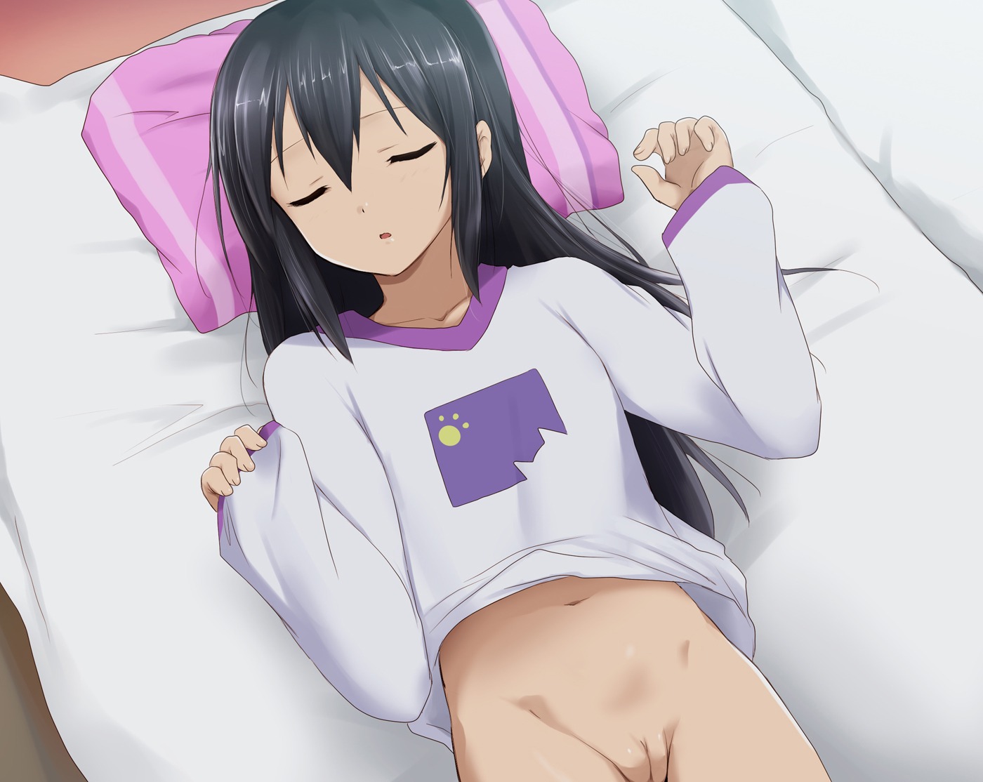 azusa_nakano_(k-on!) bed black_hair closed_eyes female female_only human human_only k-on! long_hair pussy rule34 solo tagme