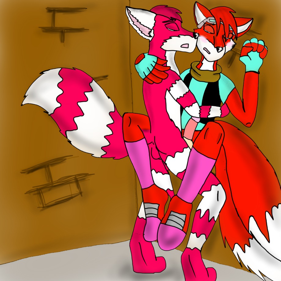 1:1 anthro apron boots canid canine clothing dipstick_tail duo e621 erection eyewear fire_island_entertainment footwear fox genitals gloves goggles handwear male male/male mammal markings maxamilion_the_fox penis ryudo_fox scarf shoes sonicyaoihaven tail tail_markings