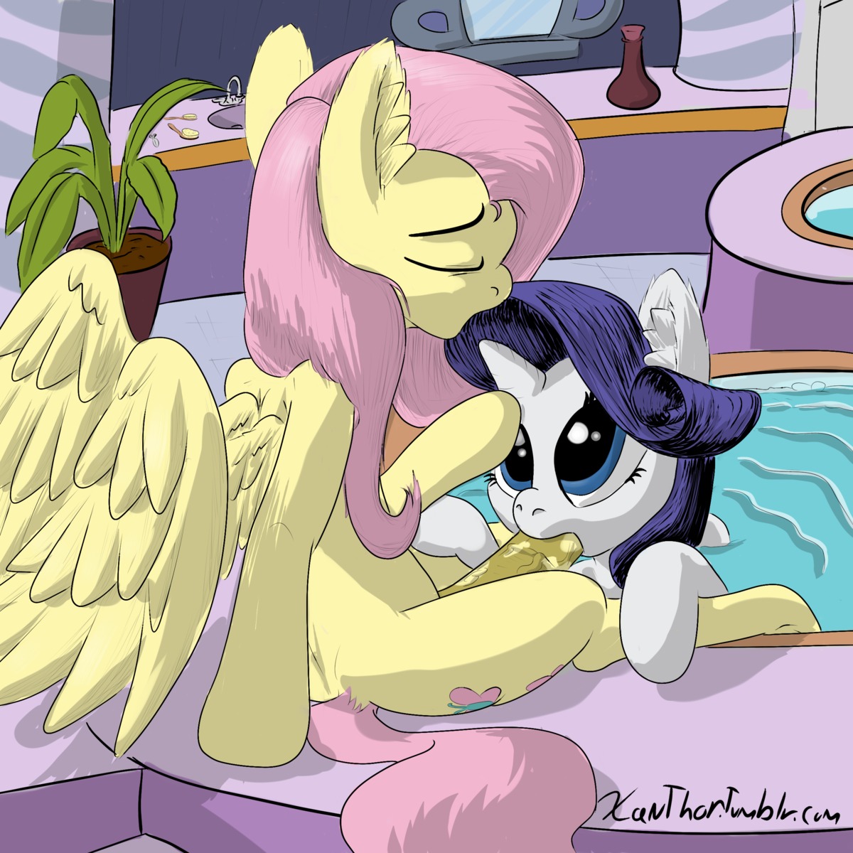 1:1 2013 absurd_res blue_eyes cutie_mark duo e621 english_text equid equine erection eyes_closed feathered_wings feathers fellatio female feral fluttershy_(mlp) friendship_is_magic fur genitals gynomorph gynomorph/female gynomorph_penetrating hair hasbro hi_res horn inside intersex intersex/female intersex_penetrating mammal my_little_pony mythological_creature mythological_equine mythology oral oral_penetration partially_submerged pegasus penetration penile penis pink_hair rarity_(mlp) sex text unicorn water white_body white_fur wings xanthor yellow_body yellow_feathers yellow_fur