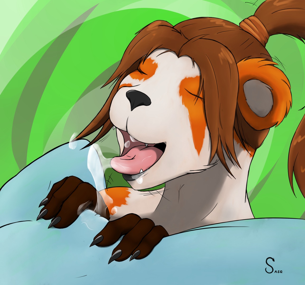 anthro bear blizzard_entertainment cunnilingus duo e621 faceless_character faceless_female female female/female genitals hi_res interspecies licking mammal oral pandaren sasq sex solo_focus tongue tongue_out vaginal vulva warcraft