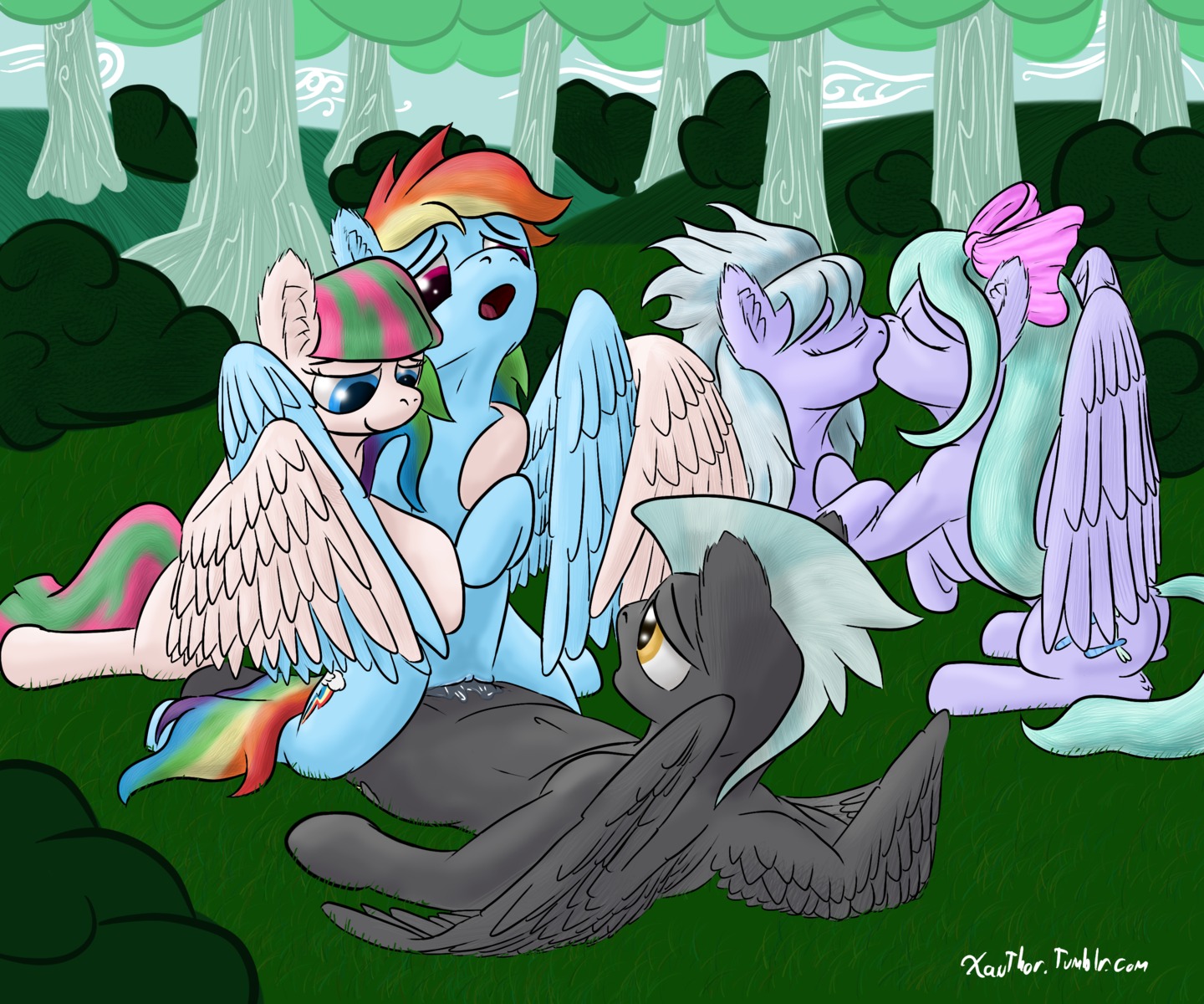 2013 6:5 absurd_res accessory animal_genitalia animal_penis being_watched black_hair blossomforth_(mlp) blue_body blue_eyes blue_feathers blue_fur bodily_fluids bow_(feature) bow_accessory bow_ribbon centered_hair_bow cloud_chaser_(mlp) cowgirl_position cunnilingus cutie_mark e621 english_text equid equine equine_genitalia equine_penis erection eye_contact eyes_closed feathered_wings feathers female female/female female_on_top feral feral_on_feral flitter_(mlp) friendship_is_magic from_front_position fur genitals group hair hair_accessory hair_bow hair_ribbon hasbro hi_res incest_(lore) kissing looking_at_another lying male male/female male_on_bottom male_penetrating mammal multicolored_hair my_little_pony mythological_creature mythological_equine mythology on_back on_bottom on_top oral outside pegasus penetration penis purple_body purple_eyes purple_fur rainbow_dash_(mlp) rainbow_hair ribbons sex sibling_(lore) sister_(lore) sisters_(lore) straddling sweat text thunderlane_(mlp) twincest_(lore) twins_(lore) vaginal vaginal_penetration vulva wings xanthor yellow_eyes