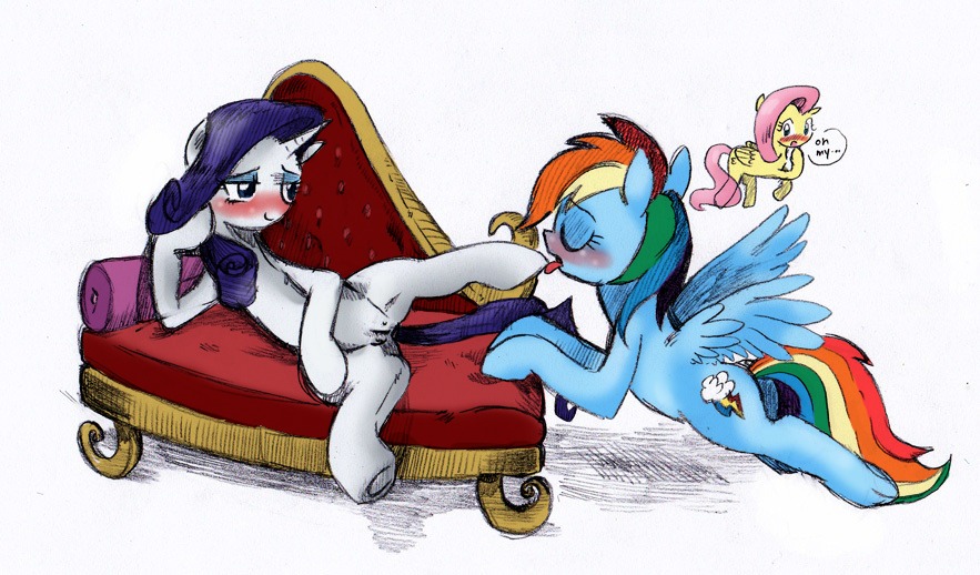 blue_body blue_eyes blue_feathers blue_fur blush cutie_mark dialogue duo_focus e621 english_text equid equine eyes_closed feathered_wings feathers female female/female feral fluttershy_(mlp) friendship_is_magic fur furniture group hair hasbro hoof_fetish hooves horn licking long_hair lying mammal multicolored_hair multicolored_tail my_little_pony mythological_creature mythological_equine mythology on_side pegasus pink_hair purple_hair rainbow_dash_(mlp) rainbow_hair rainbow_tail raised_leg rarity_(mlp) secretbuttfun simple_background sofa spread_legs spreading standing tail teats text tongue tongue_out underhoof unicorn white_background white_body white_fur wings yellow_body yellow_feathers yellow_fur
