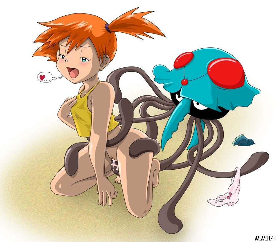 blue_eyes blush female heart human kasumi_(pokemon) kneeling masterman114 nintendo open_mouth orange_hair panties pokemon pokephilia pussy rule34 tentacle tentacruel vaginal_penetration