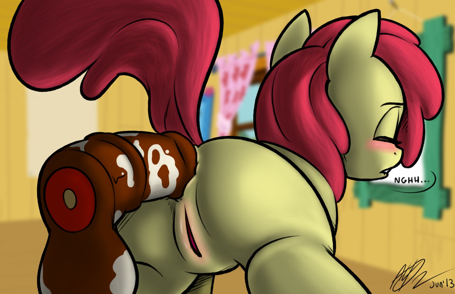 2013 anal anal_masturbation anal_penetration animal_dildo animal_genitalia animal_sex_toy anus apple_bloom_(mlp) artist_collaboration blush butt cobalt_snow conditional_dnp digital_media_(artwork) dildo e621 earth_pony equid equine equine_dildo eyes_closed female feral friendship_is_magic fur genitals hair hasbro hi_res horse inside kinshuka_(artist) mammal masturbation moan my_little_pony penetration pony prodding raised_tail red_hair sex_toy signature solo tail text toying_self vulva yellow_body yellow_fur young young_feral