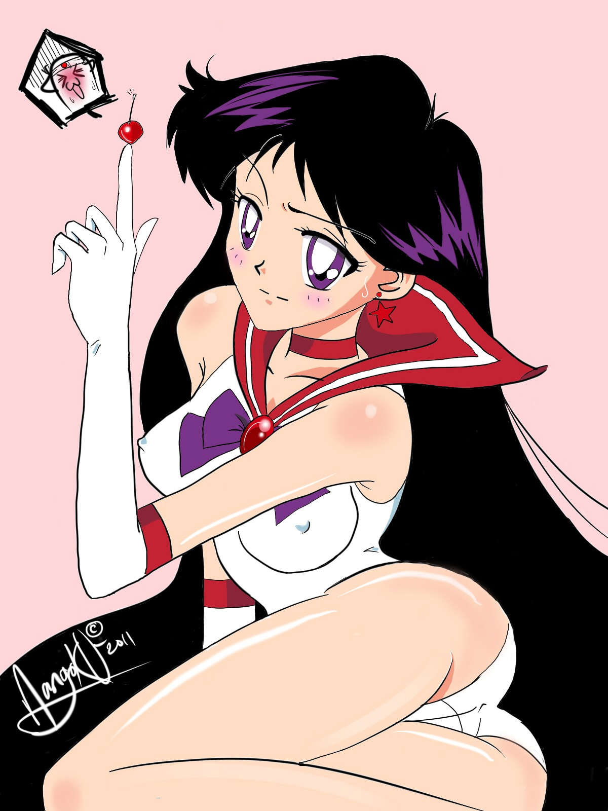 ass bishoujo_senshi_sailor_moon blush breasts choker clothing elbow_gloves erect_nipples erect_nipples_under_clothes female female_only gloves highres human nangoku nipples panties purple_eyes purple_hair rei_hino rule34 sailor_mars small_breasts solo underwear
