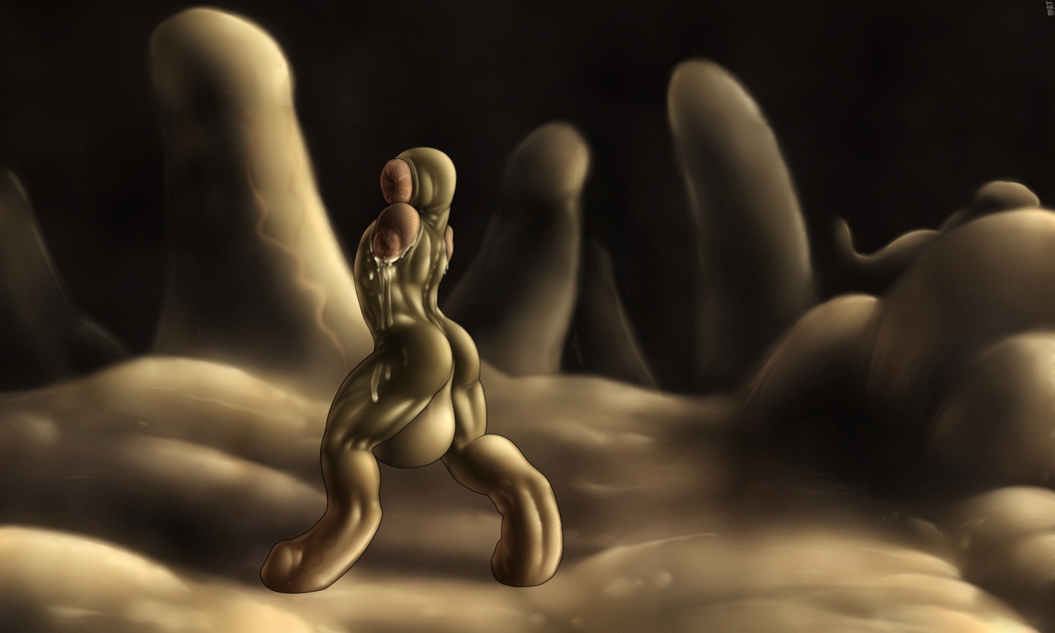 5:3 absurd_res anii anus corruption digital_media_(artwork) e621 genitals glistening hi_res humanoid landscape latex male missing_limbs monster monstrous_humanoid mot nightmare_fuel penis penis_creature penis_monster smaller_version_at_source solo stalagmite transformation wet what_has_science_done