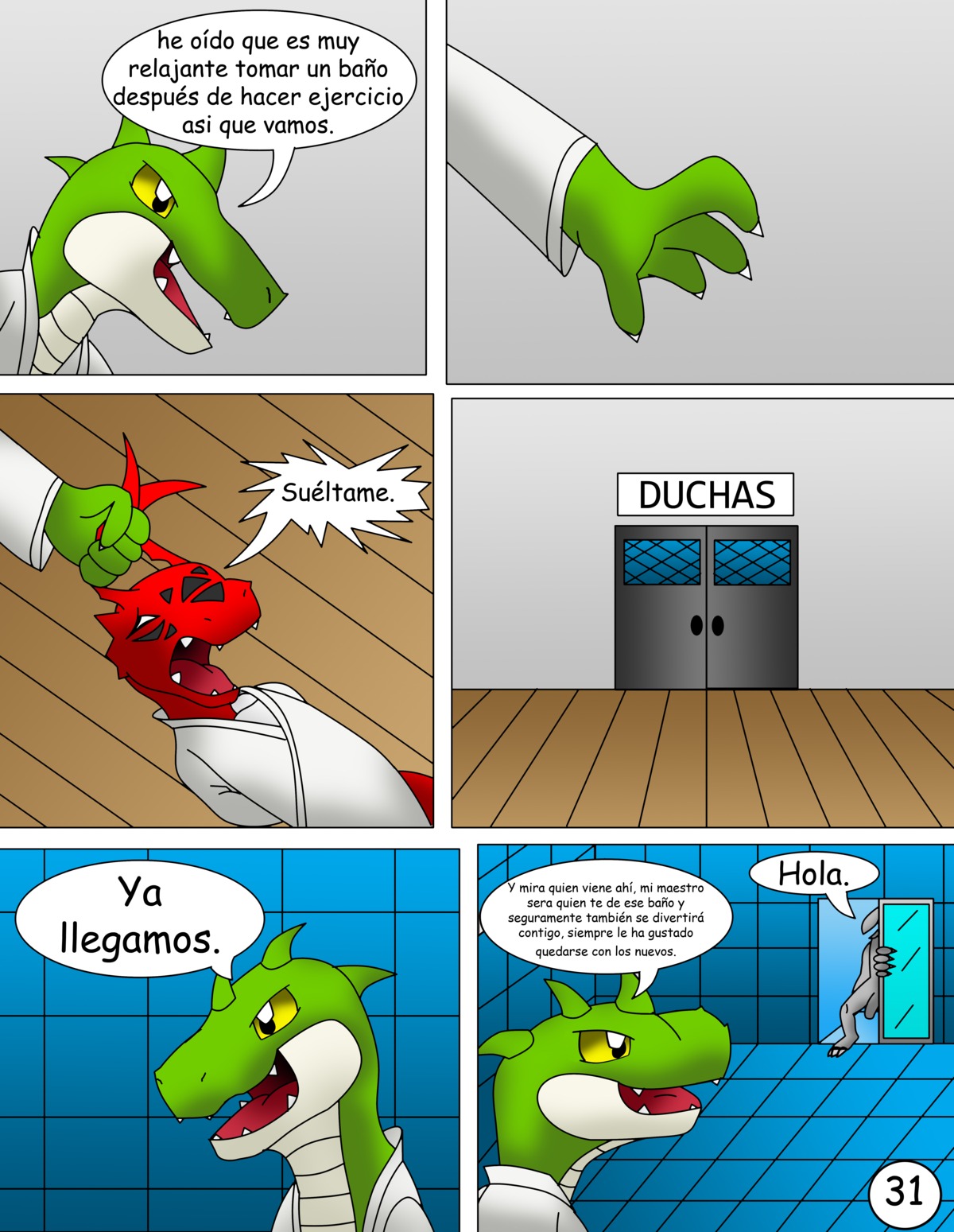 absurd_res adolescent age_difference anthro bandai_namco bodily_fluids comic crocodile crocodilian crying dialogue digimon digimon_(species) digital_media_(artwork) dragon e621 forced group guilmon hector21314 hi_res karate male mythological_creature mythological_scalie mythology reptile scalie spanish_text tears text translated violence young