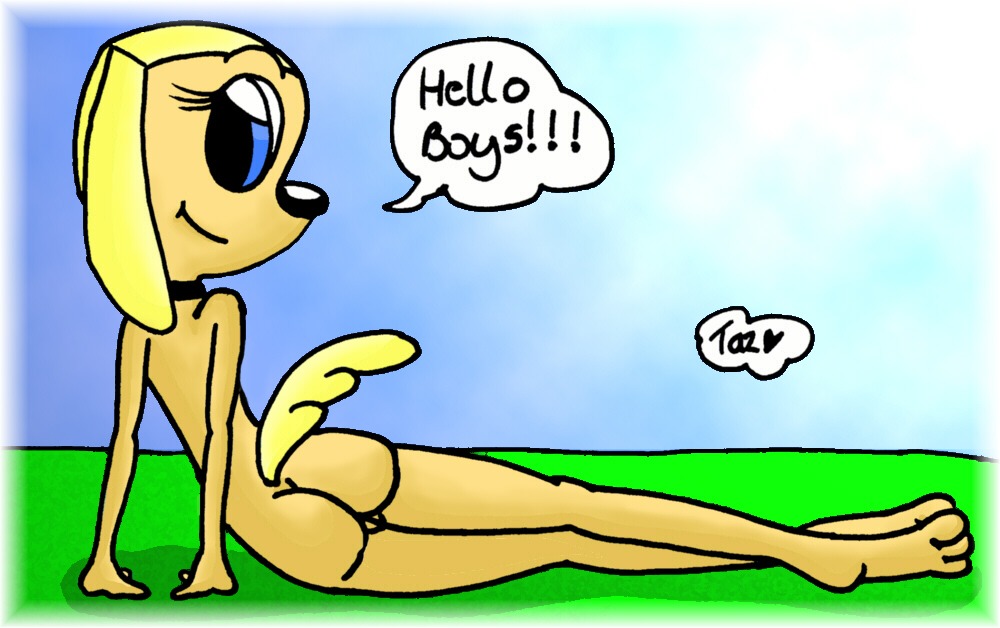 anthro ass back_view barefoot brandy_&amp;_mr_whiskers brandy_harrington canine crossed_legs day disney disney_channel dog female female_only fur furry furry_ass furry_tail greeting hyper_eyes innocenttazlet looking_back mammal outdoors pussy raised_tail rule34 solo tagme tail text toon_disney