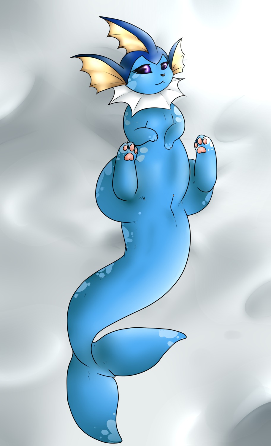 closed_mouth color eeveelution feet female female_only feral hindpaw nintendo nudity pawpads paws pok&eacute;mon_(species) pokemon pokemon_(species) purple_eyes pussy rule34 shikaro smile solo tail vaporeon vulva