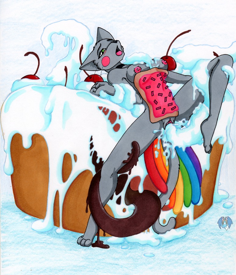 anthro blush breasts cake cake_sitting cherry clothing dessert domestic_cat e621 felid feline felis female food food_creature food_fetish food_insertion food_play food_print frosting fruit fur genitals green_eyes grey_body grey_fur icing improvised_sex_toy mammal meme micro multicolored_clothing nipples nyan_cat nyan_cat_(copyright) on_cake on_food open_mouth penetration plant pop-tarts poptart_creature rainbow rainbow_clothing rainbow_trail sex solo tail tentacle_creature tentacle_sex tentacles tierafoxglove vaginal vaginal_penetration vulva whiskers