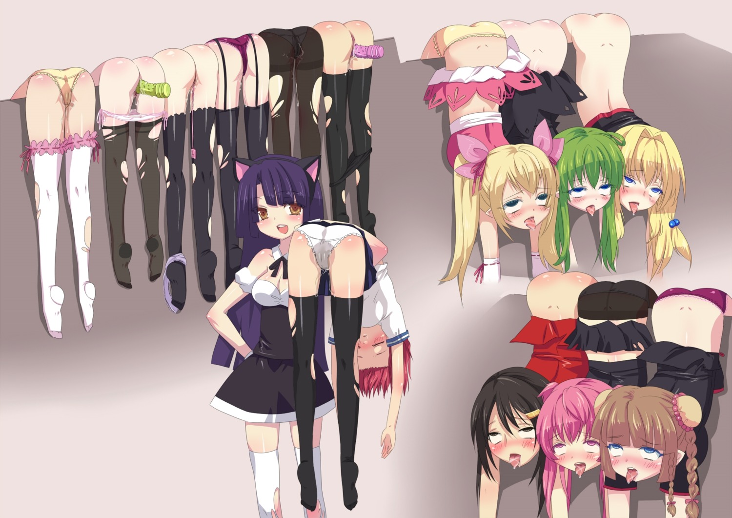 ass dildo female green_hair maid_vivi original panties pantyhose pointy_chin rule34 thighhighs torn_clothes underwear