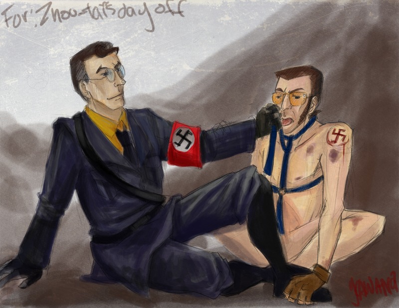 2boys 2d human human_male human_only male male_only medic_(team_fortress_2) nazi rule34 sniper_(team_fortress_2) team_fortress_2 yaoi