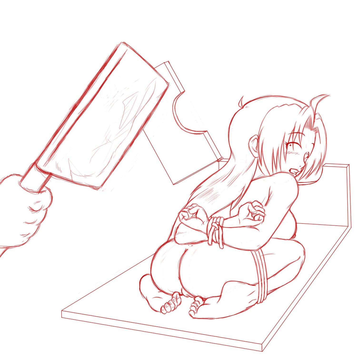 ass barefoot bound breasts chopping_block female fullmetal_alchemist hair holding imminent_death long_hair monochrome nude pussy rope rose_thomas rule34 sketch tagme vulva