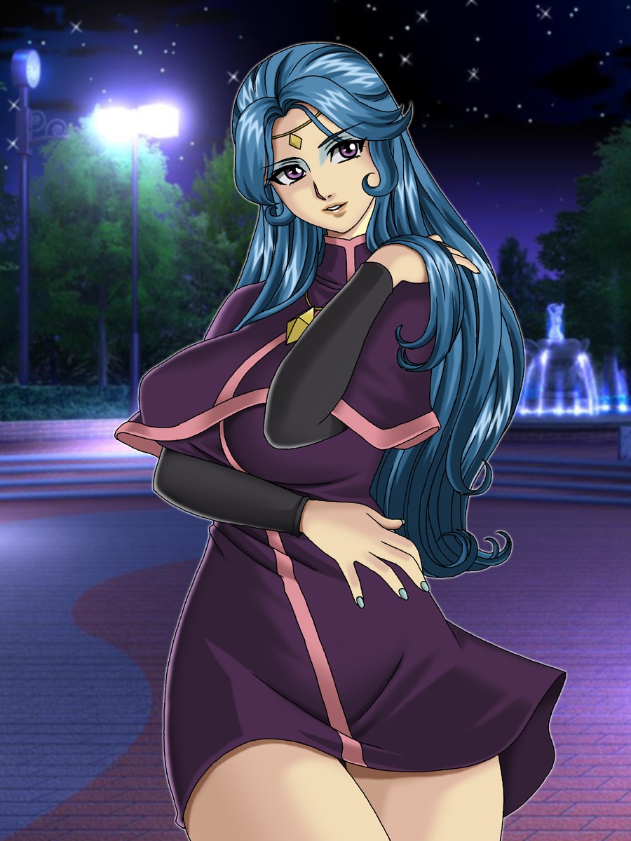 1girls 2008 blue_hair breasts female gaden gou_non hair_play long_hair majokko_megu-chan rule34