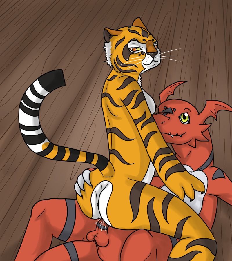 anthro ass balls crossover digimon digimon_(species) dreamworks feline female guilmon kung_fu_panda male master_tigress monster_boy nude orange_fur red_skin reptile rule34 scalie sex straight tagme tiger white_skin