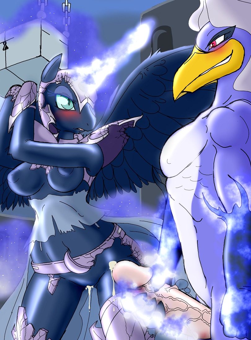 2014 after_sex anthro anthrofied armor bdsm blush bodily_fluids bondage bound breasts crossover cum dark-moltres dark-moltres_(character) duo e621 equid equine erection feathered_wings feathers female friendship_is_magic generation_1_pokemon genital_fluids genitals hasbro headgear helmet horn horse legendary_pokemon male mammal moltres my_little_pony mythological_creature mythological_equine mythology nightmare_moon_(mlp) nintendo penis pokemon pokemon_(species) pokemorph teal_eyes vulva winged_unicorn wings