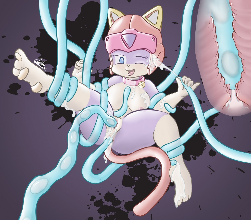 1girls 2011 anthro breasts domestic_cat feline female fur furry helmet kliker mammal nipples pink_fur polly_esther pussy restrained rule34 samurai_pizza_cats tagme tail