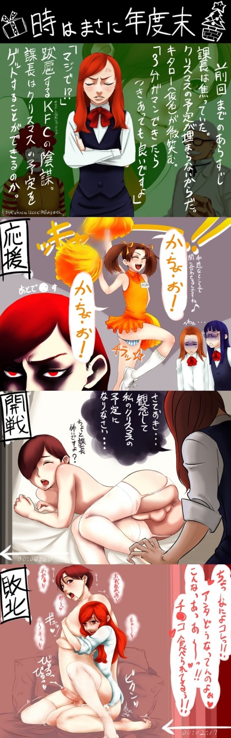 anal androgynous ass balls blush cheerleader cheerleader_uniform colonel_sanders crossdressing cum ejaculation erection femboy garter_belt highres kfc long_image male male_cheerleader mascot mcdonald's nylons penis penis_in_panties penis_under_skirt red_eyes red_hair rule34 saliva speech_bubble stockings tall_image testicles text thighhighs translation_request trap yaoi