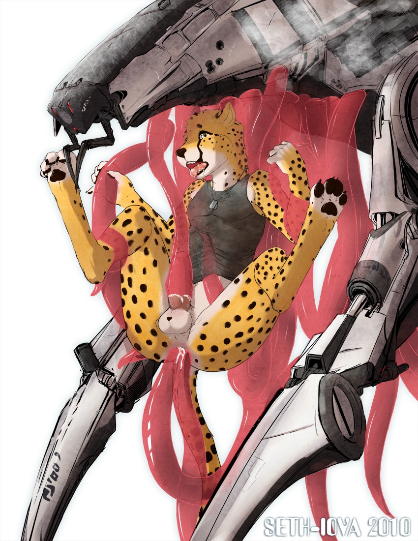 anal anal_penetration anthro balls bodily_fluids bottomless cheetah clothed clothing cum cum_in_ass cum_in_tentacles cum_inside cum_while_penetrated digital_media_(artwork) district_9 duo e621 erection felid feline fur genital_fluids genitals heart_symbol humanoid_genitalia humanoid_penis machine male male/male male_penetrated male_penetrating male_penetrating_male mammal penetration penile penis penis_in_tentacle penis_milking robot seth-iova sex simple_background tail technophilia tentacle_fellatio tentacle_sex tentacles