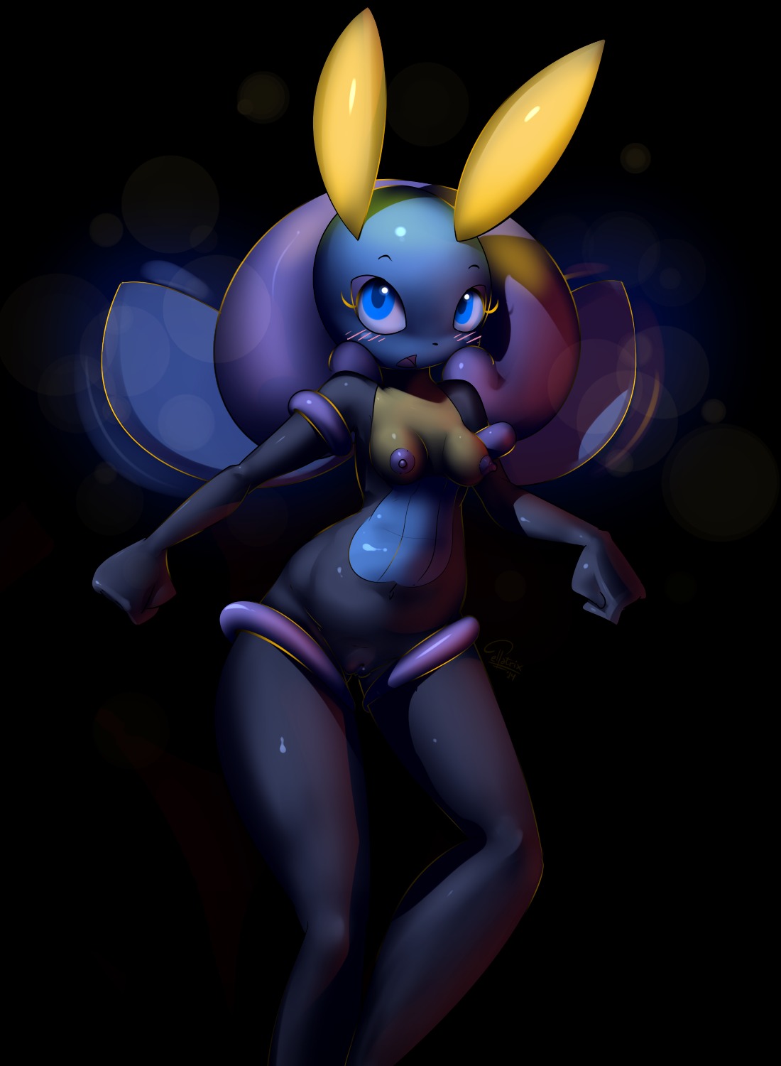 2014 anthro anthrofied biped blush breasts e621 elpatrixf female fist generation_3_pokemon genitals hi_res illumise insect_wings looking_away looking_up navel nintendo nipples pokemon pokemon_(species) pokemorph solo standing tongue vulva wings