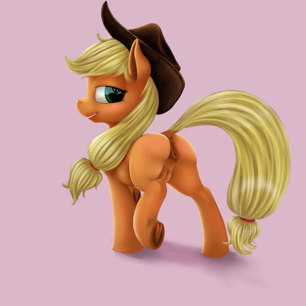 1:1 2014 anatomically_correct anatomically_correct_genitalia anatomically_correct_vulva animal_genitalia animal_vulva anus applejack_(mlp) blonde_hair brown_clothing brown_headwear butt clothing cowboy_hat dustyvalentino e621 earth_pony equid equine equine_genitalia equine_vulva female feral freckles friendship_is_magic fur genitals green_eyes hair hasbro hat hat_only headgear headgear_only headwear headwear_only hi_res hooves horse long_hair looking_at_viewer mammal mostly_nude my_little_pony orange_body orange_fur pony presenting presenting_hindquarters presenting_vulva simple_background smile solo standing teats vulva