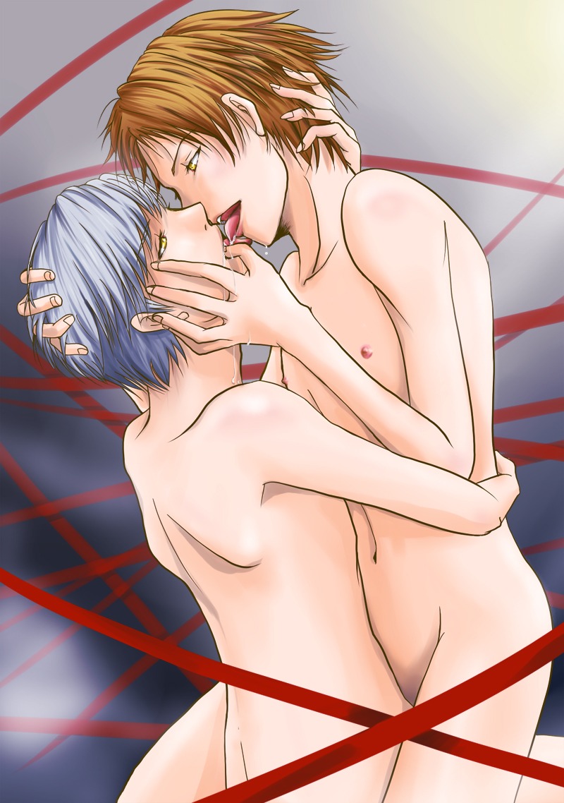 2boys brown_hair gay hanamura_yousuke kissing male multiple_boys multiple_males narukami_yu persona persona_4 rule34 seta_souji shadow shadow_self_(persona) short_hair silver_hair yaoi yellow_eyes