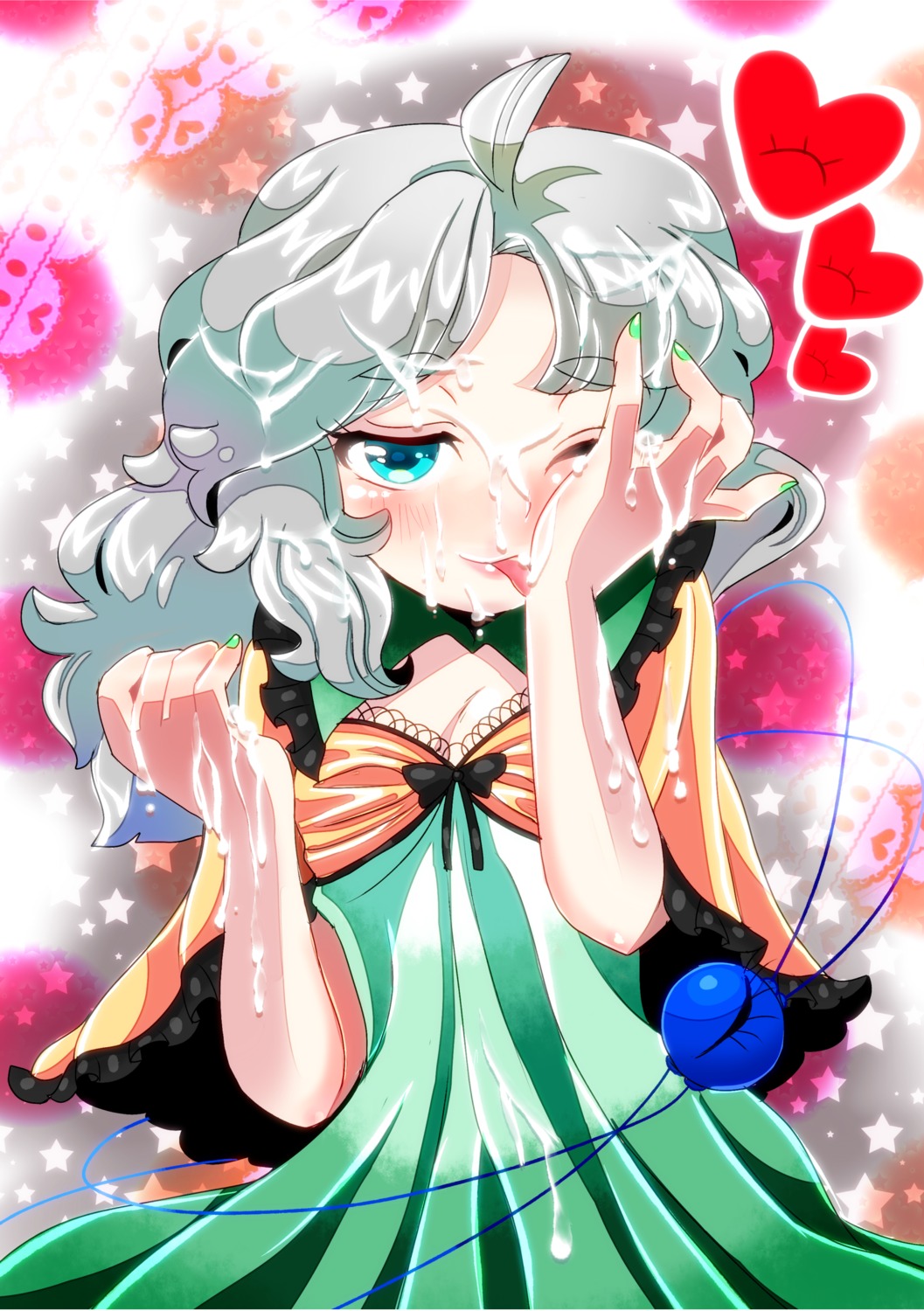 blue_eyes cum eyeball eyelashes facial female grey_hair heart high_resolution koishi_komeiji licking nail_polish rule34 silver_hair solo tongue touhou wink yukimimi