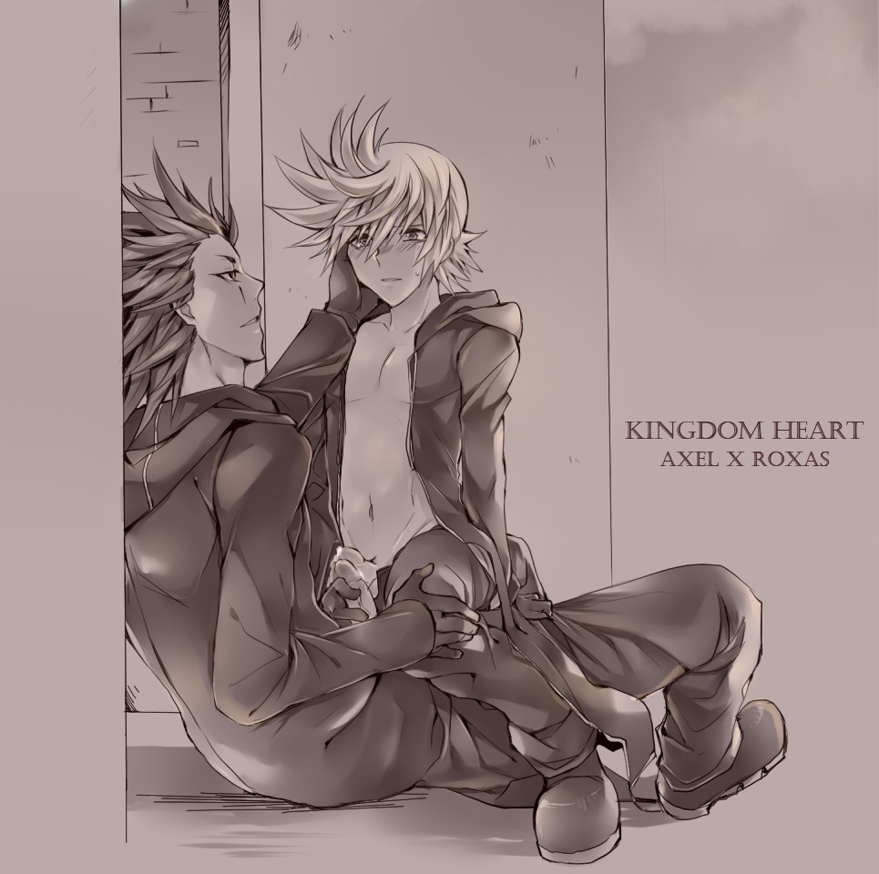 axel_(kingdom_hearts) disney gay kingdom_hearts male male_only monochrome penis roxas rule34 square_enix tagme