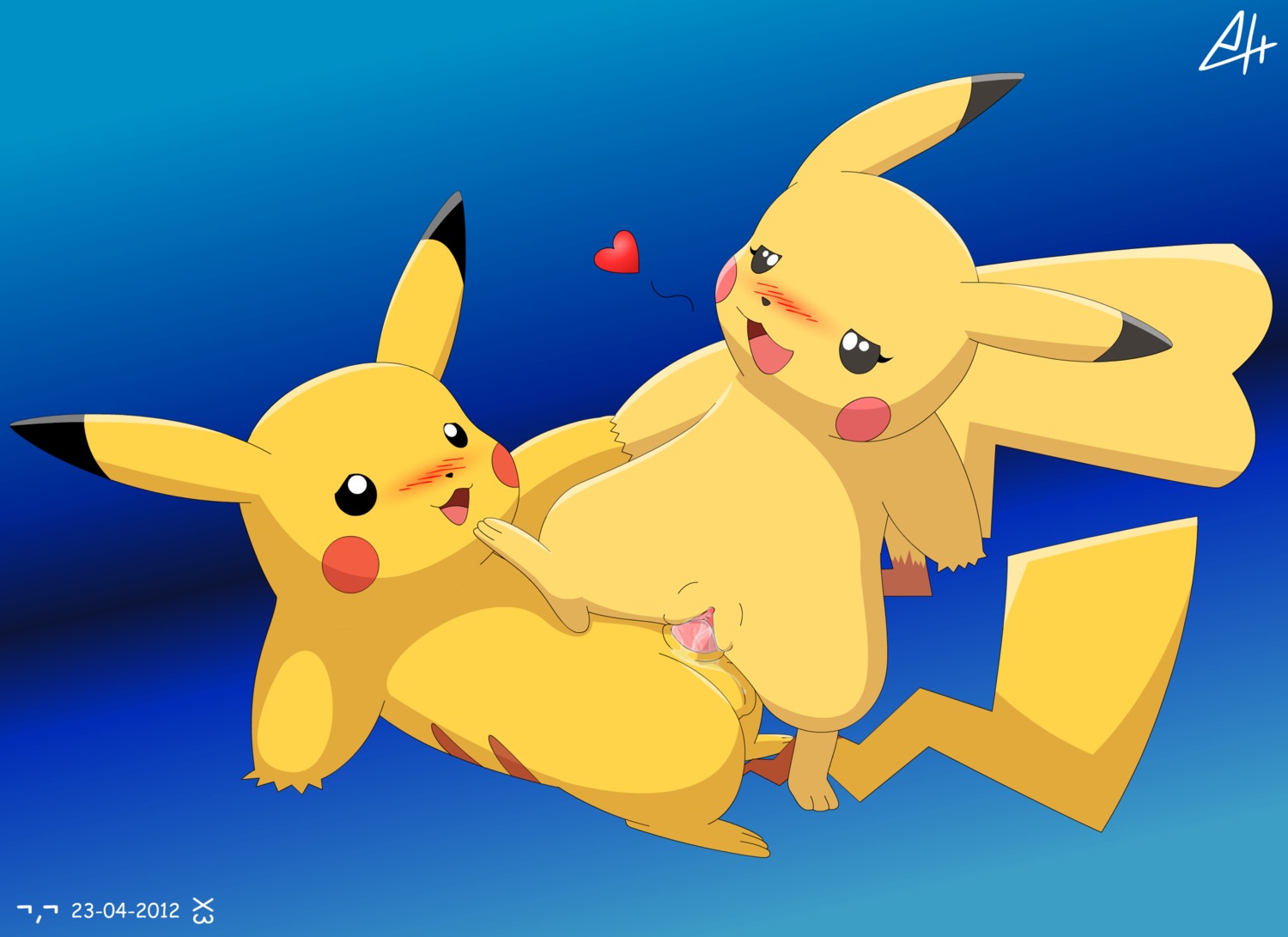 2012 balls blush cleft_tail dated digital_media_(artwork) duo e621 erection eye_contact female female_penetrated fur generation_1_pokemon genitals gradient_background heart_symbol hi_res intraspecies looking_at_another male male/female male_penetrating male_penetrating_female mammal nintendo penetration penile penile_penetration penis penis_in_vagina pikachu pokemon pokemon_(species) rodent sex simple_background tail vaginal vaginal_penetration vulva yellow_body yellow_fur zpectralkrystal