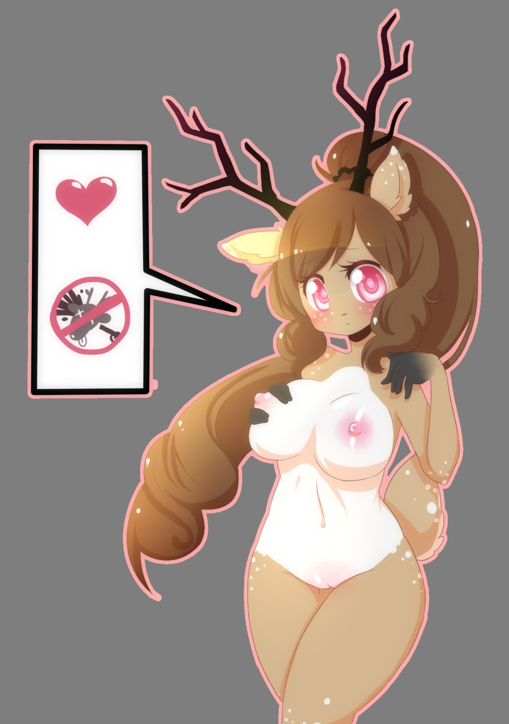 alpha_channel anthro antlers blush breasts brown_body brown_fur brown_hair deer digital_media_(artwork) e621 female fondling fur genitals gun hair hand_on_breast heart_symbol hi_res holding_breast horn long_hair looking_at_viewer mammal new_world_deer niniidawns nipples pink_eyes pink_nipples ponytail puffy_nipples ranged_weapon self_fondle simple_background solo spots transparent_background vulva weapon white-tailed_deer white_body white_fur wide_hips