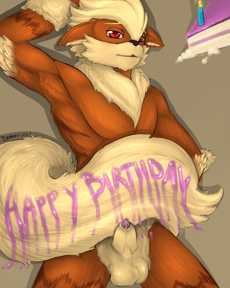 2013 4:5 anatomically_correct anatomically_correct_genitalia anatomically_correct_penis animal_genitalia animal_penis anthro anthrofied arcanine armpit_hair balls biped birthday birthday_cake body_hair cake canid canine canine_genitalia canine_penis dessert digital_media_(artwork) dreiker e621 food generation_1_pokemon genitals goldenfur happy_birthday lying male mammal nintendo nude on_back penis penis_tip pokemon pokemon_(species) pokemorph red_eyes sheath solo