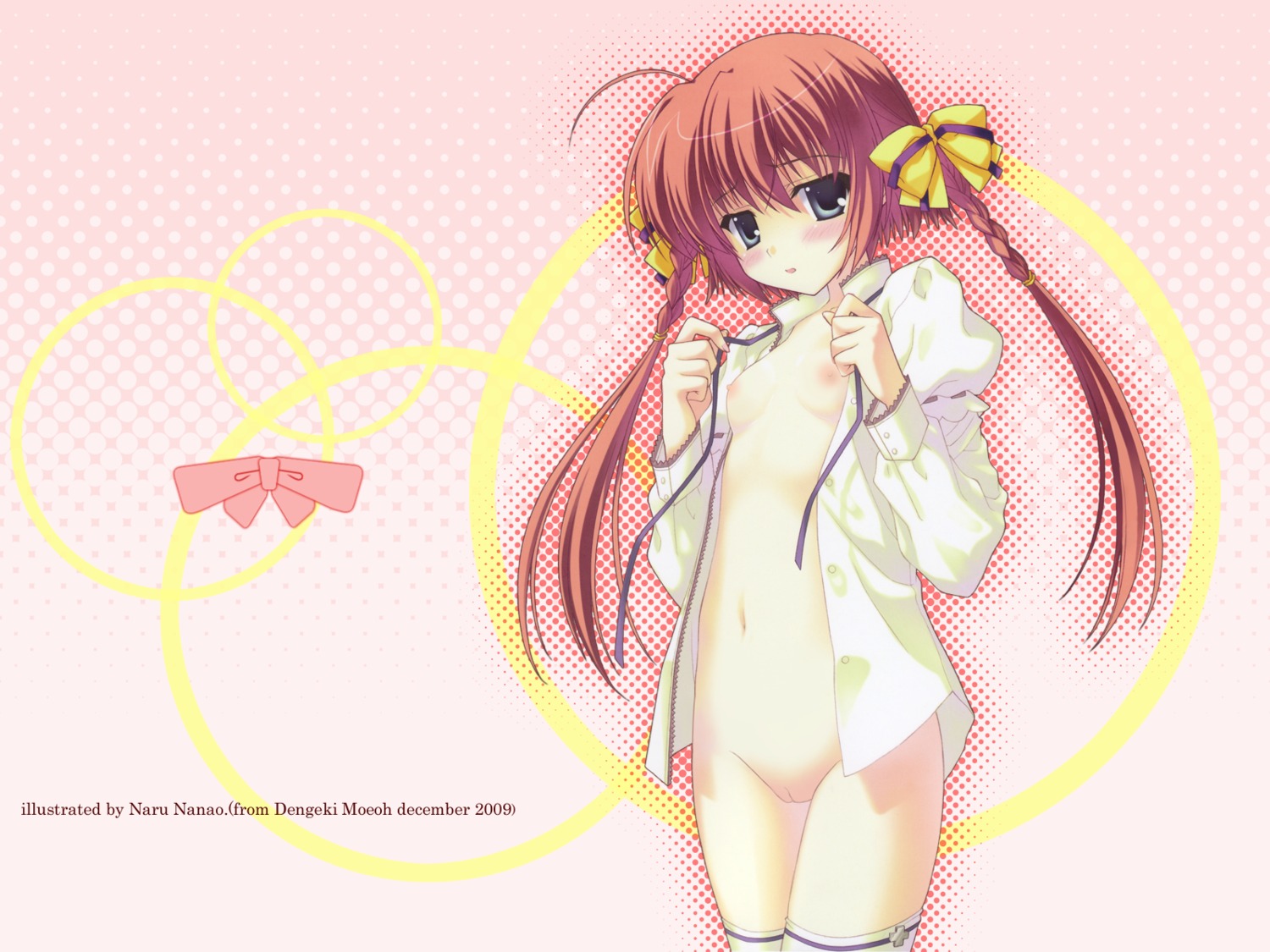 breasts female nanao_naru no_bra nopan open_clothes open_shirt pussy ribbons rule34 shirt tied_hair twintails
