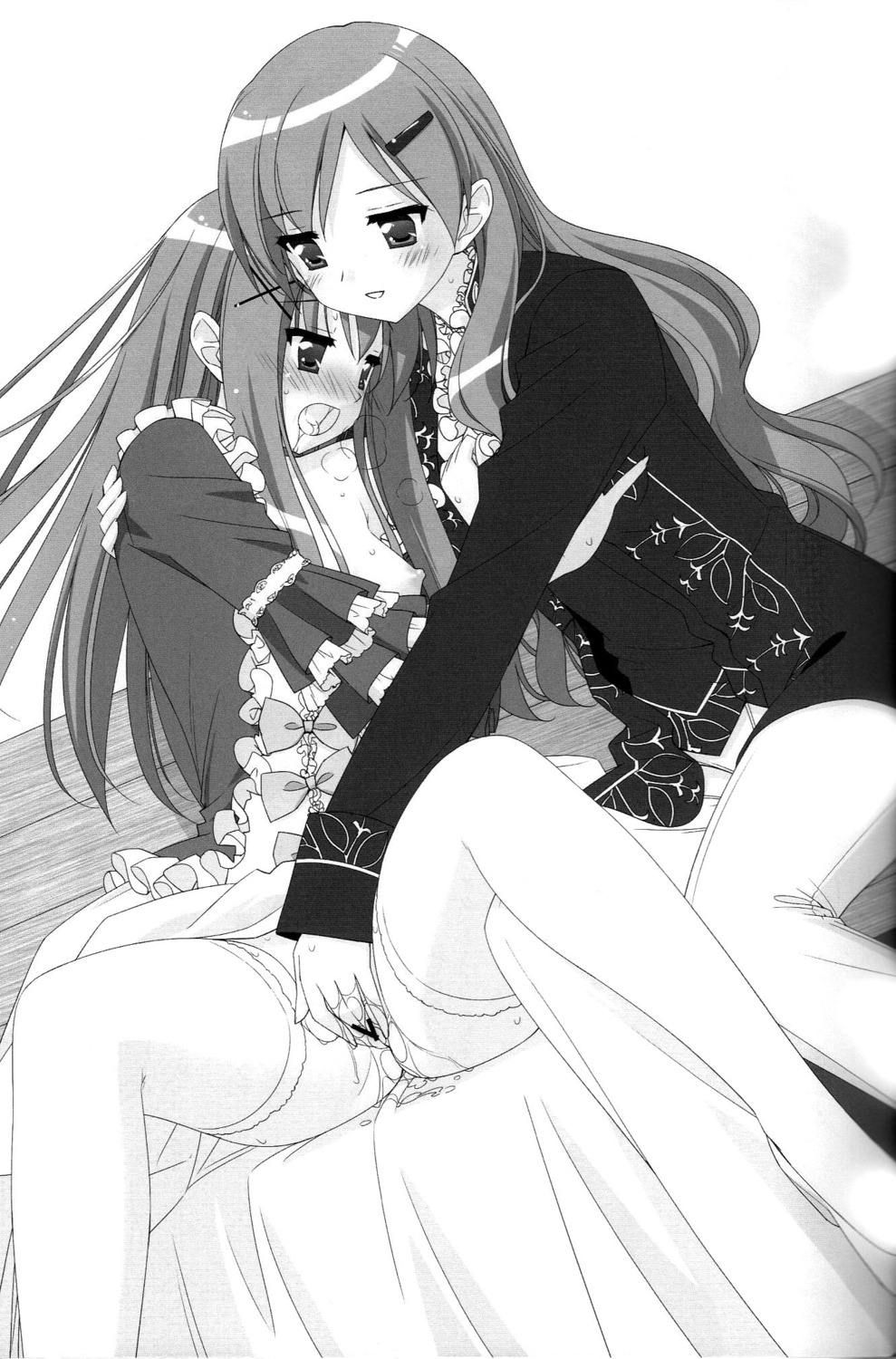 blush breasts censored cousins female fingering highres incest kitajima_kaede kitajima_sara monochrome multiple_females multiple_girls nipples peko pussy pussy_juice rule34 scan sono_hanabira_ni_kuchizuke_wo thighhighs yuri