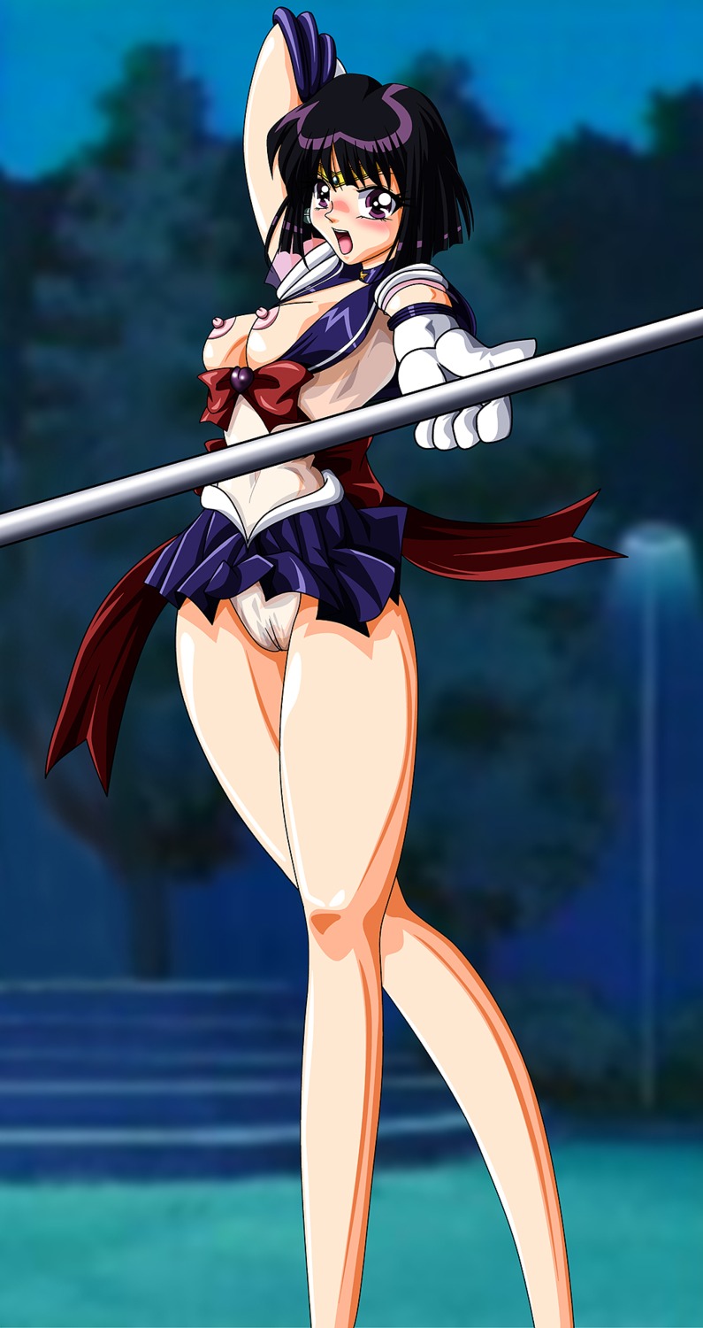bikabika bishoujo_senshi_sailor_moon breasts clothing female female_only hotaru_tomoe medium_breasts open_mouth purple_eyes purple_hair rule34 sailor_saturn school_uniform short_hair skirt solo tagme tiara