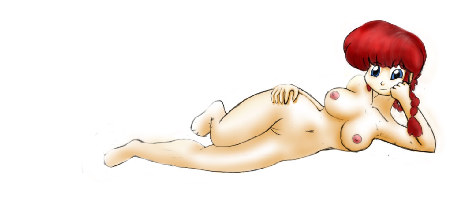 breasts female female_only front_view hand_on_hip human jackwhistle lying medium_breasts on_side pale_skin pussy ranma-chan ranma_1/2 ranma_saotome red_hair rotwolf rule34 solo tagme white_background