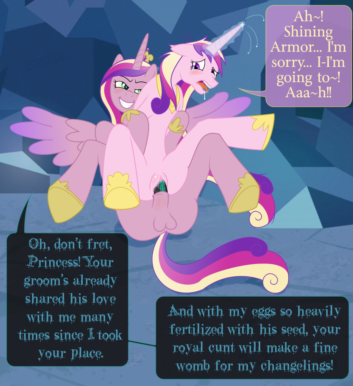 2012 arthropod balls bantam changeling_(mlp) duo e621 english_text equid equine erection feathered_wings feathers female female_penetrated feral forced friendship_is_magic genitals gynomorph gynomorph/female gynomorph_penetrating gynomorph_penetrating_female hasbro hi_res hooves horn intersex intersex/female intersex_penetrating intersex_penetrating_female magic mammal my_little_pony mythological_creature mythological_equine mythology nude penetration penile penile_penetration penis penis_in_vagina princess_cadance_(mlp) queen_chrysalis_(mlp) rape sex tail text vaginal vaginal_penetration vulva winged_unicorn wings