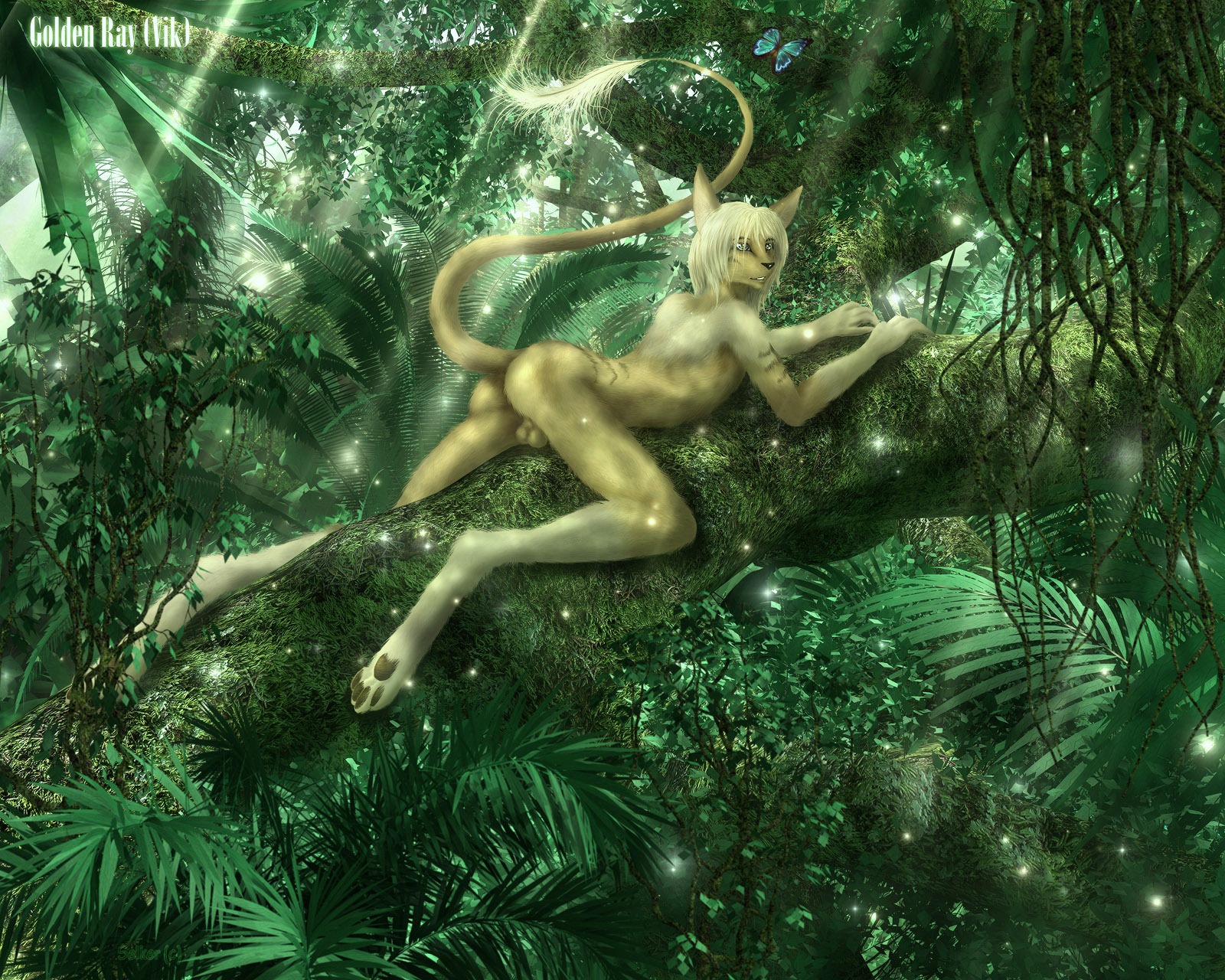2010 4_fingers 4_toes 5:4 alien amazing_background anthro arthropod backsack balls barefoot bioluminescence black_nose blonde_hair butt butterfly canid canine canis day detailed detailed_background dipstick_tail e621 fantasy feet fingers forest fur genitals glowing hair hi_res insect jackal lepidopteran light light_beam long_legs long_tail lying male mammal markings multicolored_tail nature nude outside paws plant raised_tail selker selker_ari sindaraye smile solo sunbeam sunlight tail tail_markings tail_tuft tan_body tan_fur teasing teeth toes tree tuft wood yellow_eyes