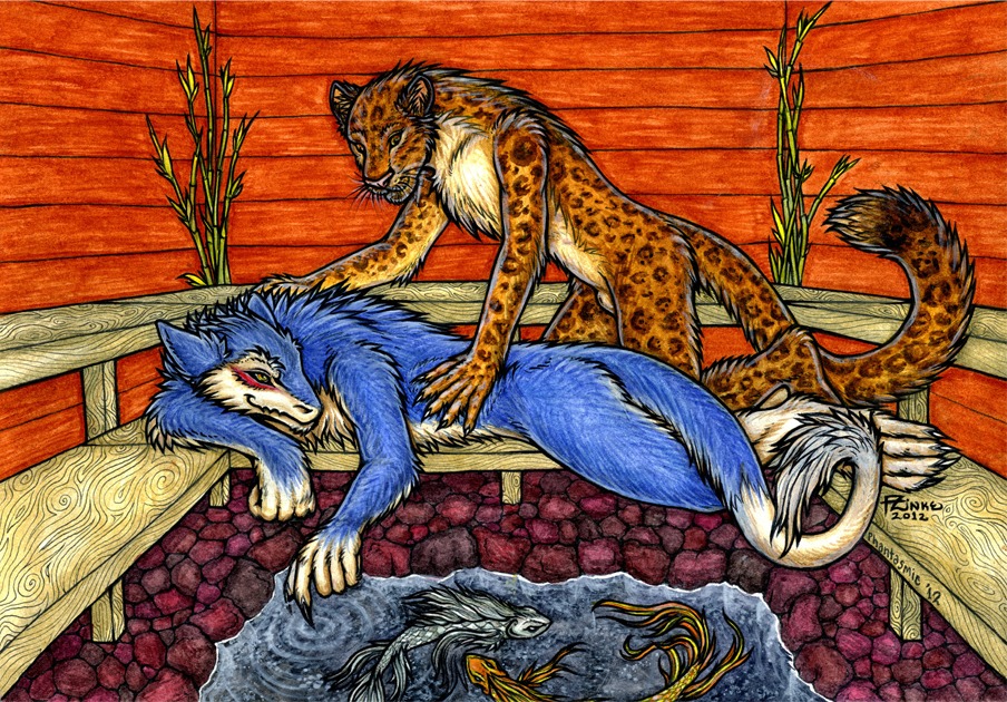 2012 4_toes 5_fingers ambient_fish ambient_sealife animal_genitalia anthro aquatic barefoot blue_body blue_fur blush brown_body brown_fur casual_nudity claws dipstick_tail duo_focus e621 feet felid fingers fish fur genitals group inside leopard leopard_spots looking_at_another looking_back looking_down lying male mammal markings markus_(dowantanaccount) multicolored_tail nude on_front orange_body orange_fur pantherine phantasmic plant pond sauna sergal sheath side_view smile spots tail tail_markings tail_tuft toes tuft water whiskers white_body white_fur yellow_eyes