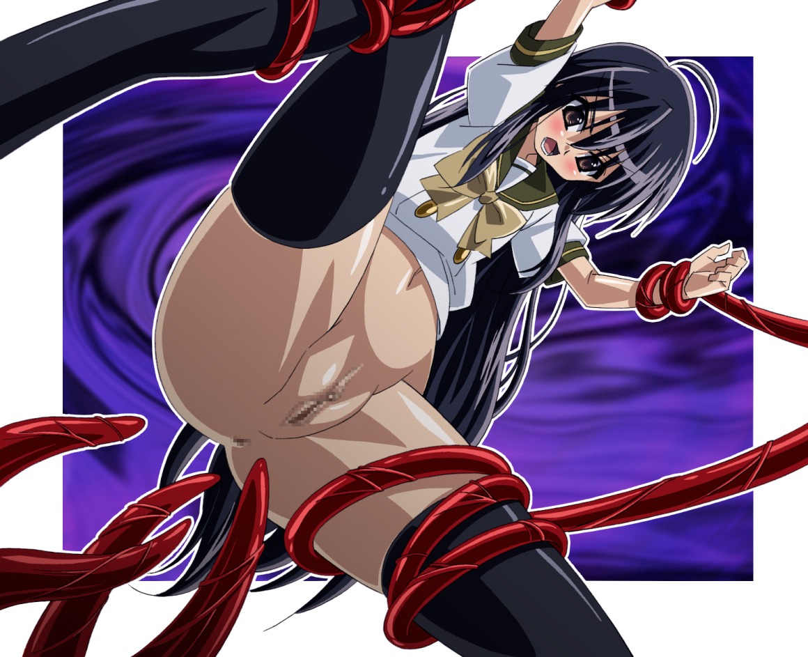 anus black_hair blush brown_eyes clothing female helpless imminent_penetration imminent_rape imminent_sex long_hair open_mouth pussy rape restrained rule34 shakugan_no_shana shana shirt spread_legs tears tentacle thighhighs