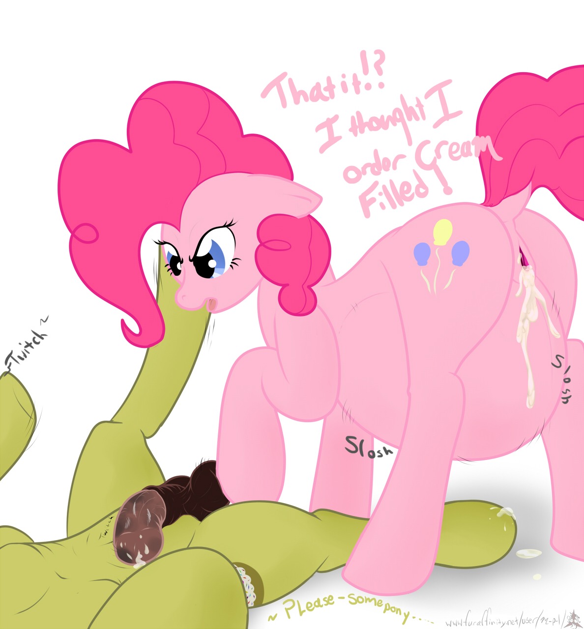 2013 after_sex balls blue_eyes bodily_fluids cum cum_in_vagina cum_inflation cum_inside cutie_mark duo e621 earth_pony english_text equid equine excessive_cum excessive_genital_fluids female feral flaccid friendship_is_magic fur genital_fluids genitals hair hasbro hi_res horse inflation m-p-l male mammal my_little_pony penis pink_body pink_fur pink_hair pinkie_pie_(mlp) pony quadruped simple_background tail text vulva white_background