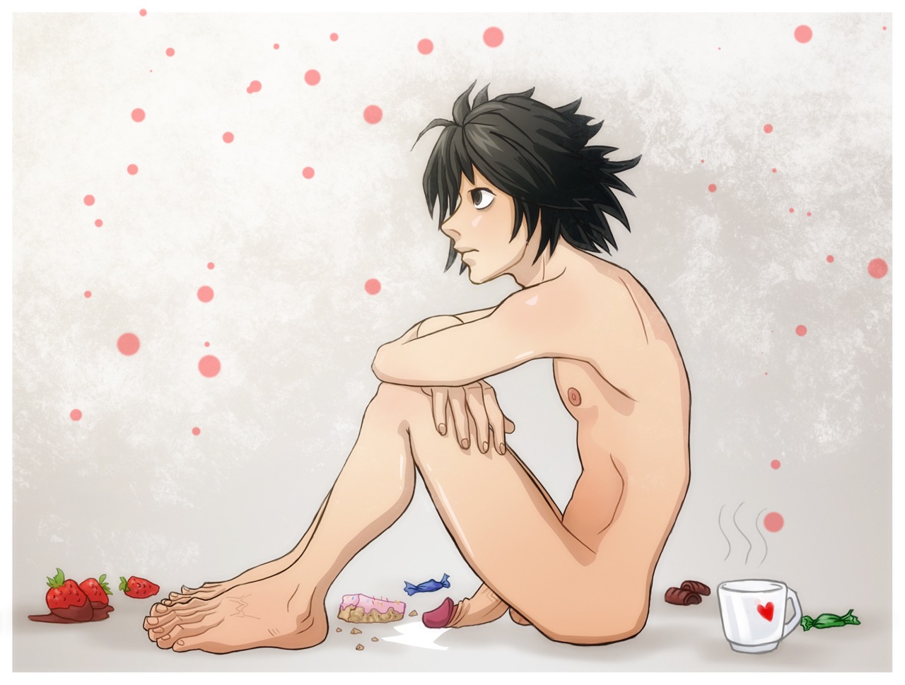 anma barefoot cum death_note feet foreskin fully_retracted_foreskin l_lawliet male male_only penis retracted_foreskin rule34 uncircumcised