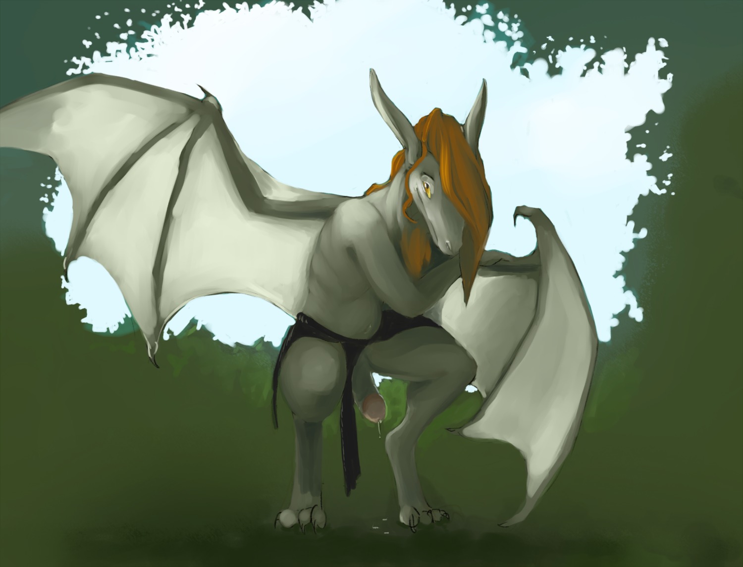 anthro bodily_fluids dragon e621 erection genital_fluids genitals hi_res male membrane_(anatomy) membranous_wings mythological_creature mythological_scalie mythology penis precum scalie solo tryst_entangled wings