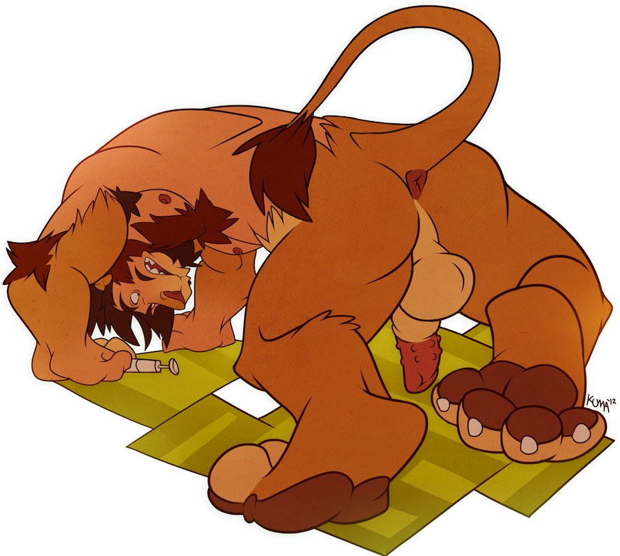 2012 abs animal_genitalia anthro anus armpit_hair balls barazoku ben300 biceps big_muscles biped body_hair canid canine claws e621 erection felid fur genitals hair human kuma lion male mammal muscular muscular_anthro muscular_male nipples nude pantherine paws penis solo tail tail_tuft transformation tuft