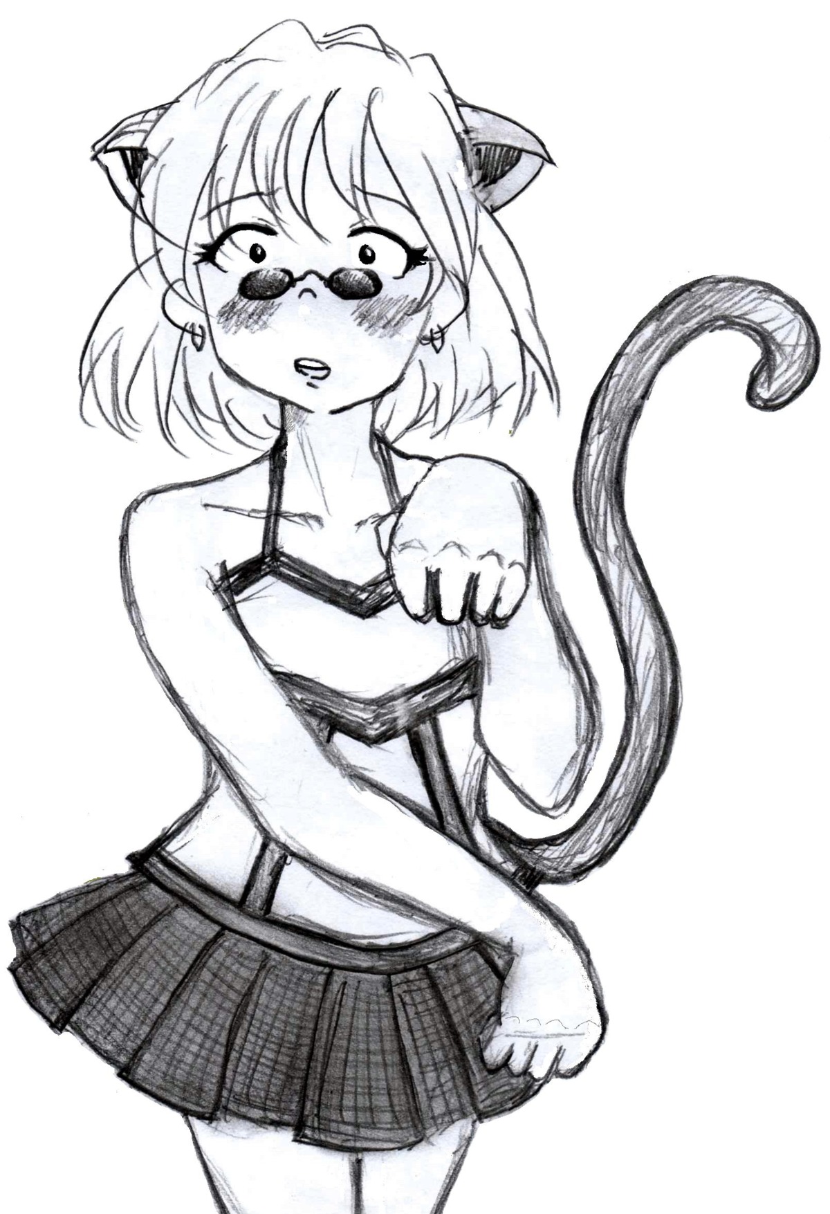 animal_ears blush cat_ears highres male malestar monochrome original rule34 sunglasses tail