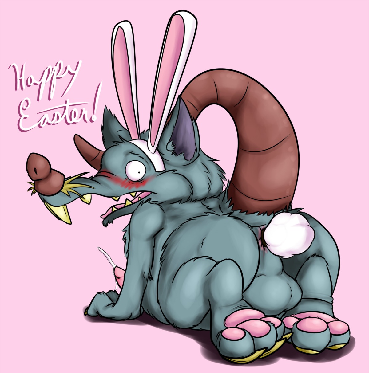 anthro backsack balls bodily_fluids butt buttplug buttplug_tail claws cum digital_media_(artwork) e621 emenius erection fake_ears fake_rabbit_ears fake_tail genital_fluids genitals hi_res league_of_legends looking_at_viewer male mammal murid murine penis plug_(sex_toy) precum presenting presenting_hindquarters rat riot_games rodent sex_toy solo surprised tencent twitch_(lol)
