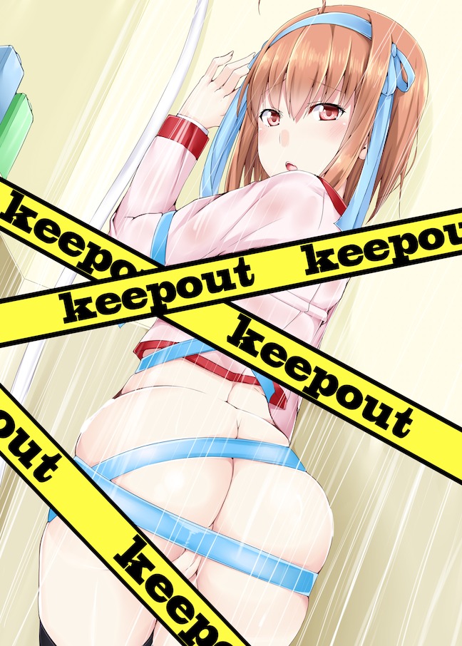 ahoge ass black_legwear bottomless brown_eyes brown_hair female hair_ribbon hairband kaeru_no_ashi looking_back no_panties open_mouth papa_no_iu_koto_wo_kikinasai! pussy ribbon rule34 school_uniform see-through short_hair solo takanashi_sora thighhighs wet
