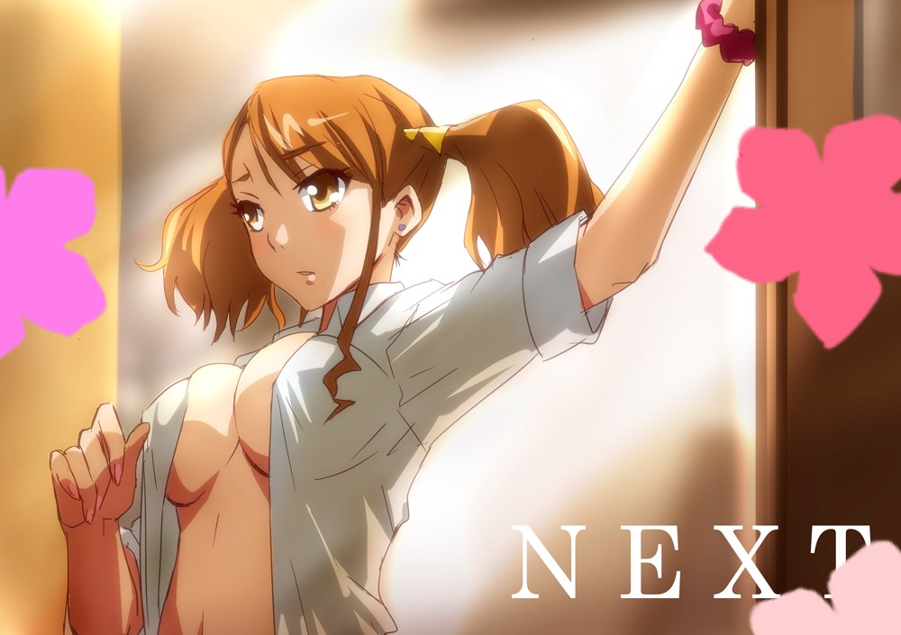 1girls anjou_naruko ano_hi_mita_hana_no_namae_wo_bokutachi_wa_mada_shiranai. blush bracelet breasts brown_eyes brown_hair female jewelry makisige open_clothes open_shirt rule34 shirt sleeves_rolled_up solo tied_hair twintails