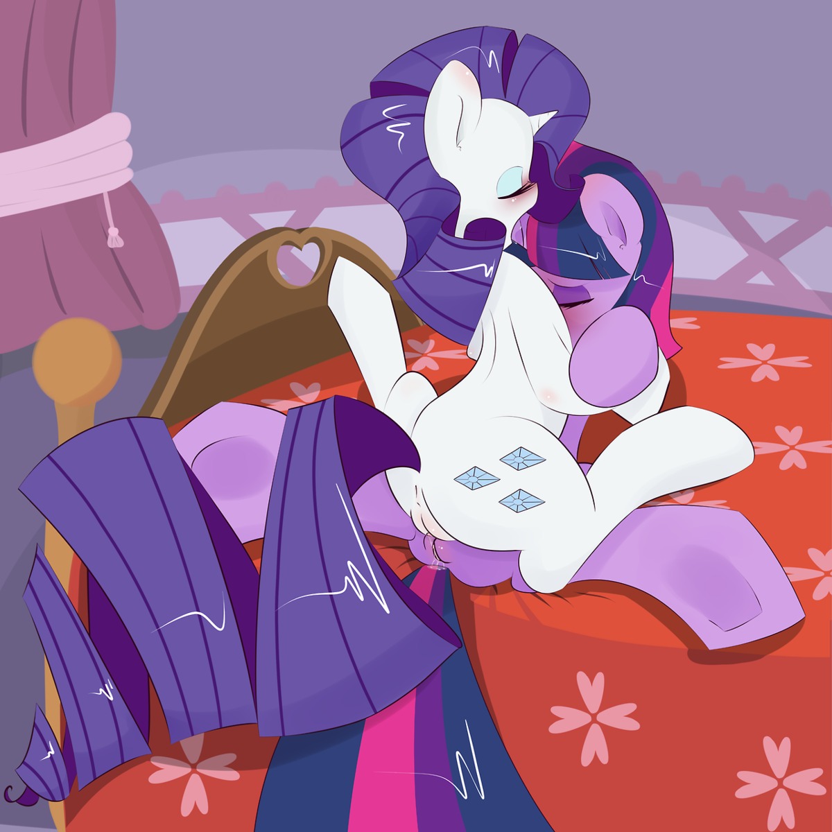 1:1 2012 anus arched_back bed blue_eyeshadow blush bodily_fluids duo e621 equid equine eyes_closed eyeshadow female female/female feral feral_on_feral friendship_is_magic fur furniture genital_fluids genitals hair hasbro hi_res hooves horn horn_fetish horn_play horn_sex hornjob kryptchild lying makeup mammal multicolored_hair my_little_pony mythological_creature mythological_equine mythology nude on_back on_bed open_mouth purple_body purple_fur purple_hair rarity_(mlp) sex spread_legs spreading tail tribadism twilight_sparkle_(mlp) two_tone_hair underhoof unicorn vaginal vaginal_fluids vulva white_body white_fur
